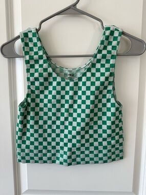 FreshWear Green & White Checkerboard Cropped Tank Top Brami